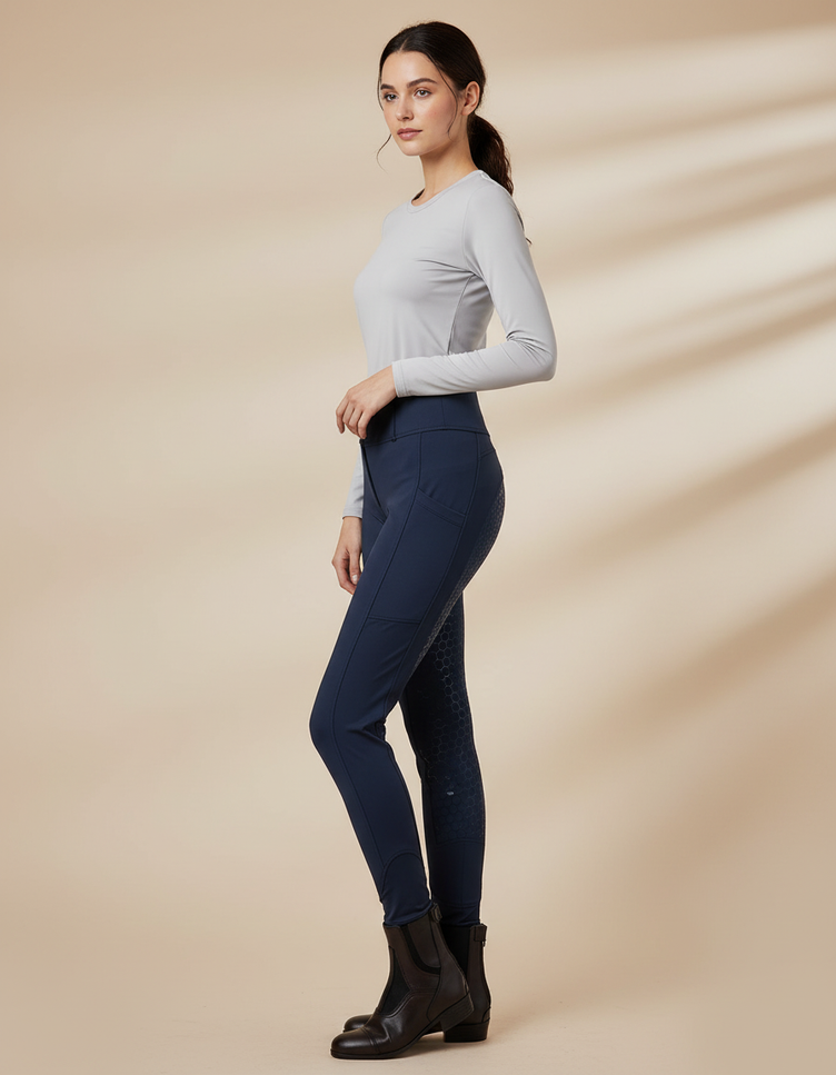 Pantalon Equitation Femme Poche Telephone - Marine Polyester