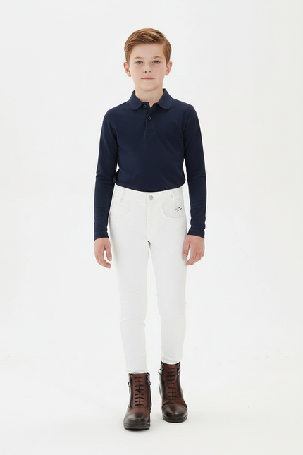 Pantalon Équitation Blanc Enfant Ajusté Silicone - Gabardine