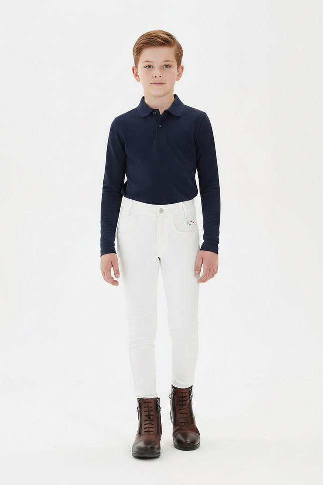 Pantalon Équitation Blanc Enfant Ajusté Silicone - Gabardine