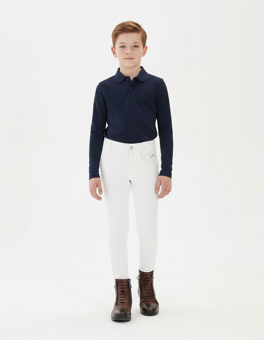 Pantalon Équitation Blanc Enfant Ajusté Silicone - Gabardine