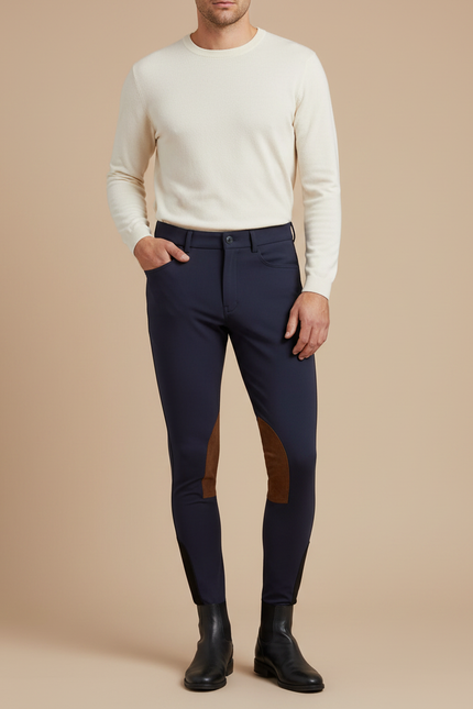 Pantalon Équitation Marine Adhérent Daim Homme Respirant - Polyester
