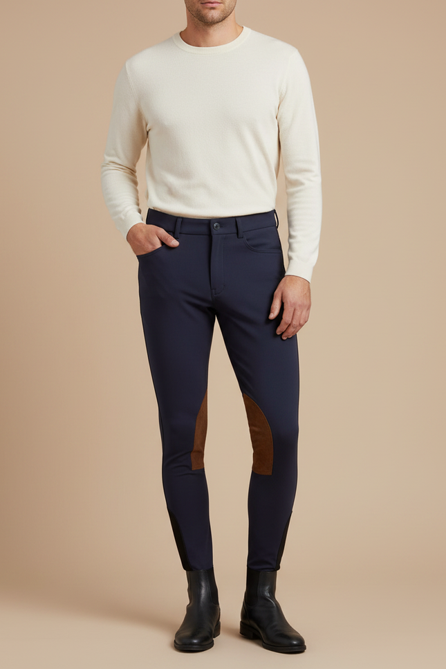 Pantalon Équitation Marine Adhérent Daim Homme Respirant - Polyester