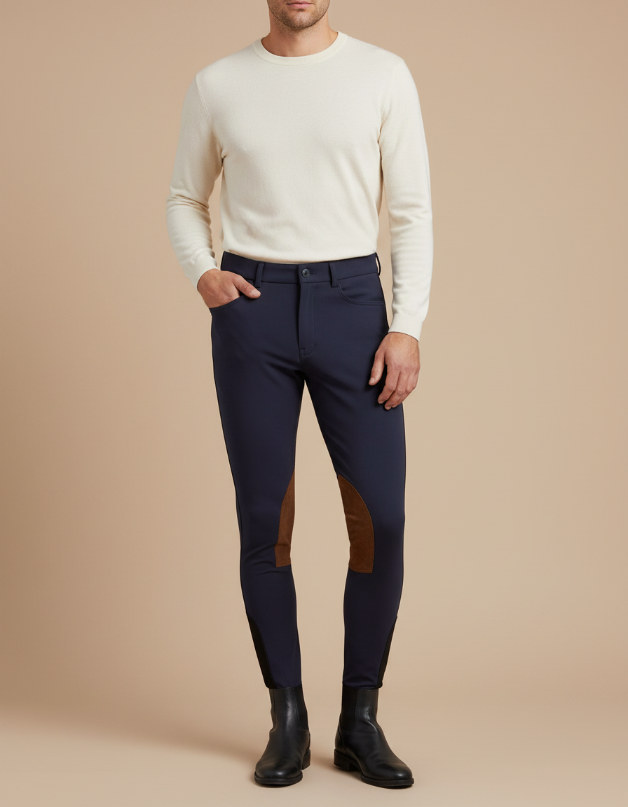 Pantalon Équitation Marine Adhérent Daim Homme Respirant - Polyester