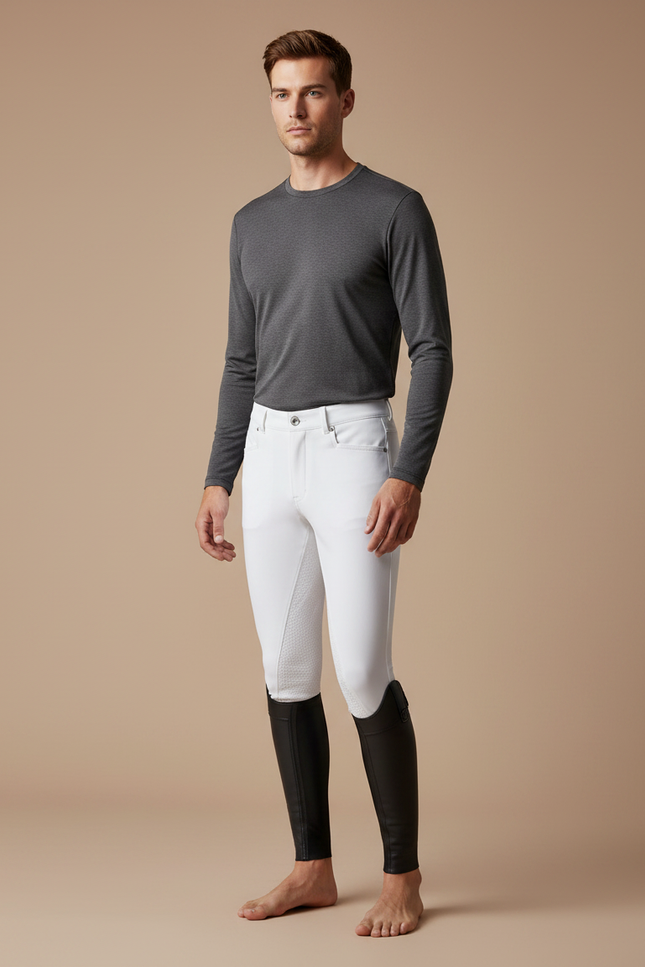 Pantalon Équitation Blanc Homme Silicone Ajusté Respirant - Polyester
