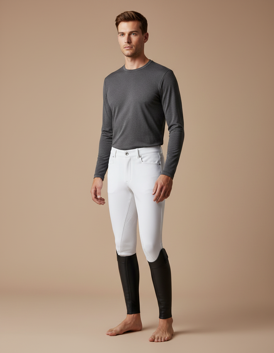 Pantalon Équitation Blanc Homme Silicone Ajusté Respirant - Polyester