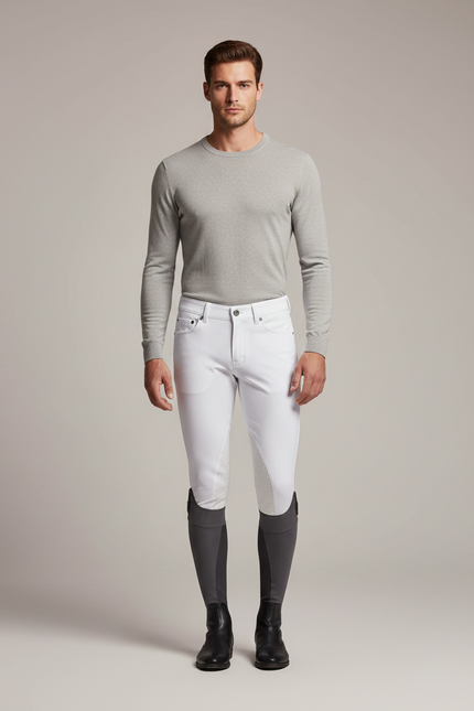 Pantalon Équitation Blanc Silicone Adhérent Confortable Homme - Polyester