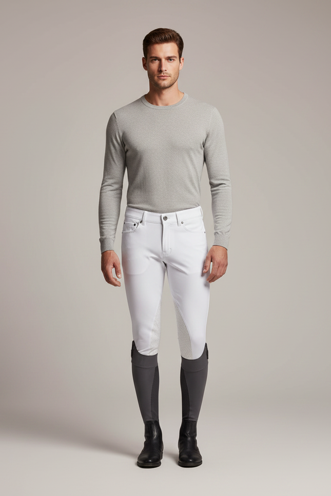 Pantalon Équitation Blanc Silicone Adhérent Confortable Homme - Polyester