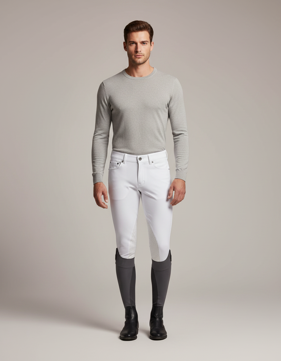 Pantalon Équitation Blanc Silicone Adhérent Confortable Homme - Polyester