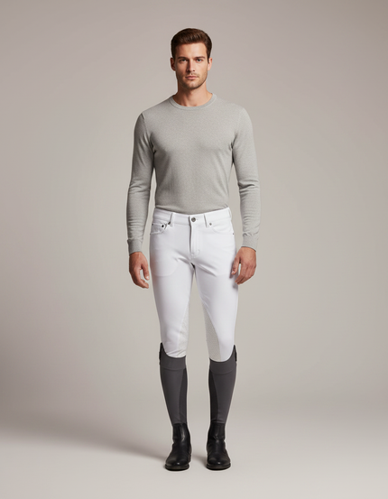 Pantalon Équitation Blanc Silicone Adhérent Confortable Homme - Polyester