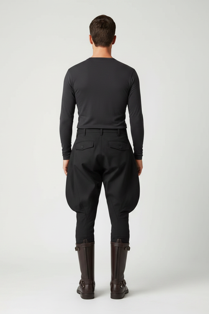 Pantalon A Pince Equitation - Noir Gabardine - vue 2