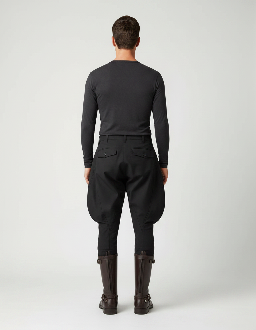 Pantalon A Pince Equitation - Noir Gabardine - vue 2