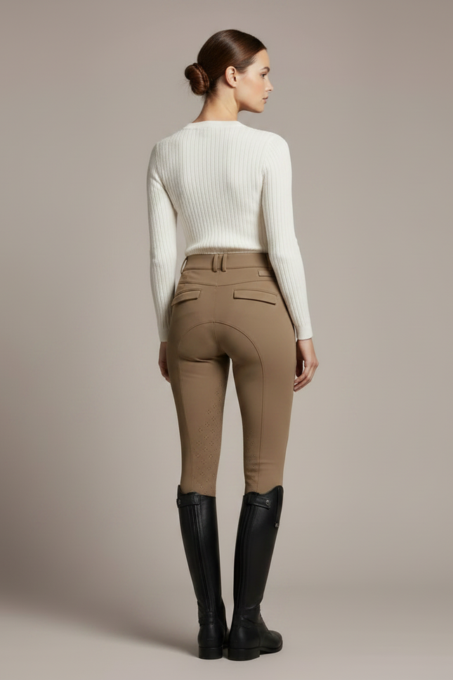 Pantalon Équitation Femme Beige Silicone Ajusté Respirant - Polyester - vue 2