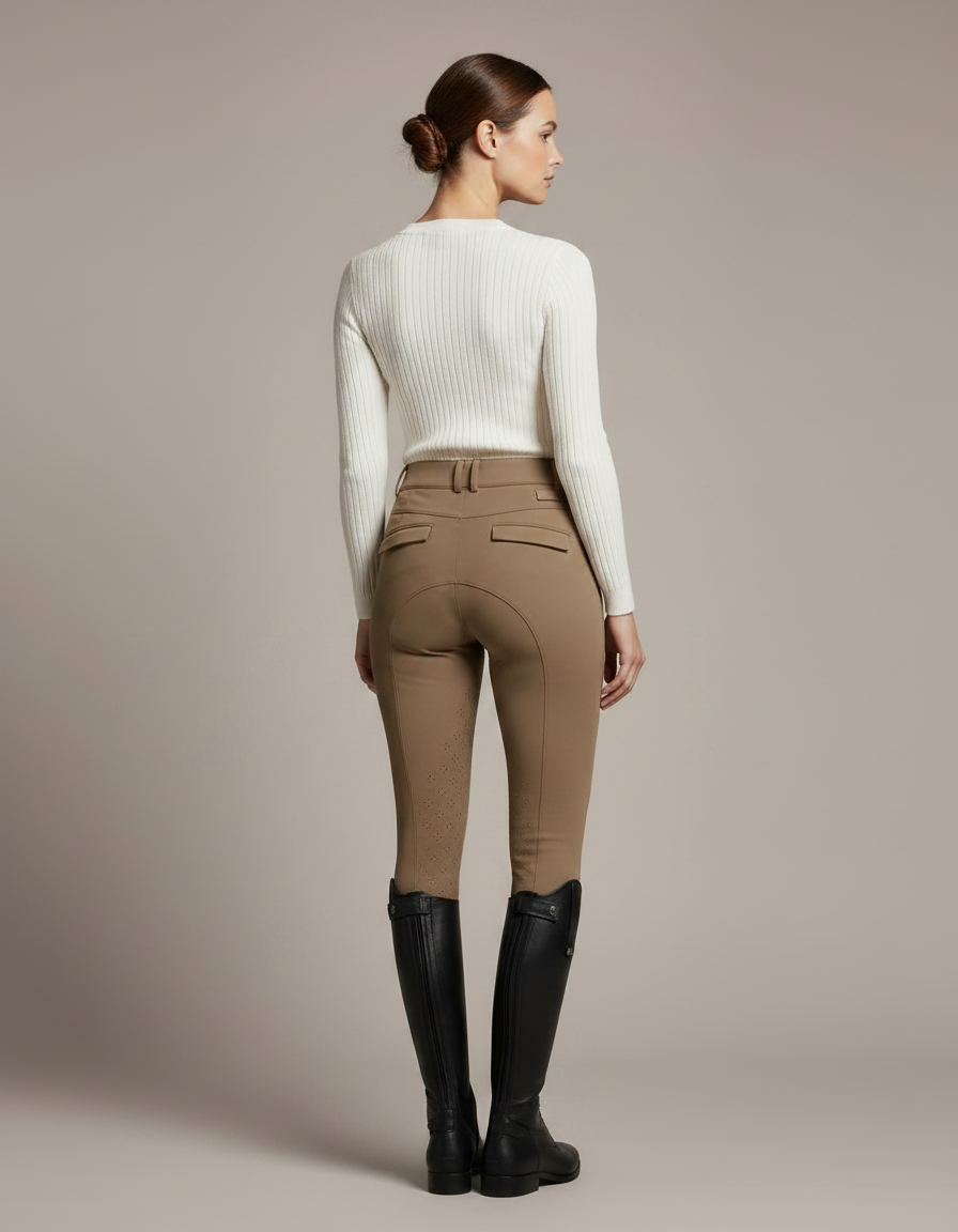 Pantalon Équitation Femme Beige Silicone Ajusté Respirant - Polyester - vue 2