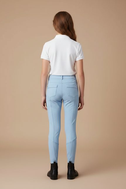 Pantalon Équitation Bleu Ciel Enfant Silicone Confortable - Maille - vue 2