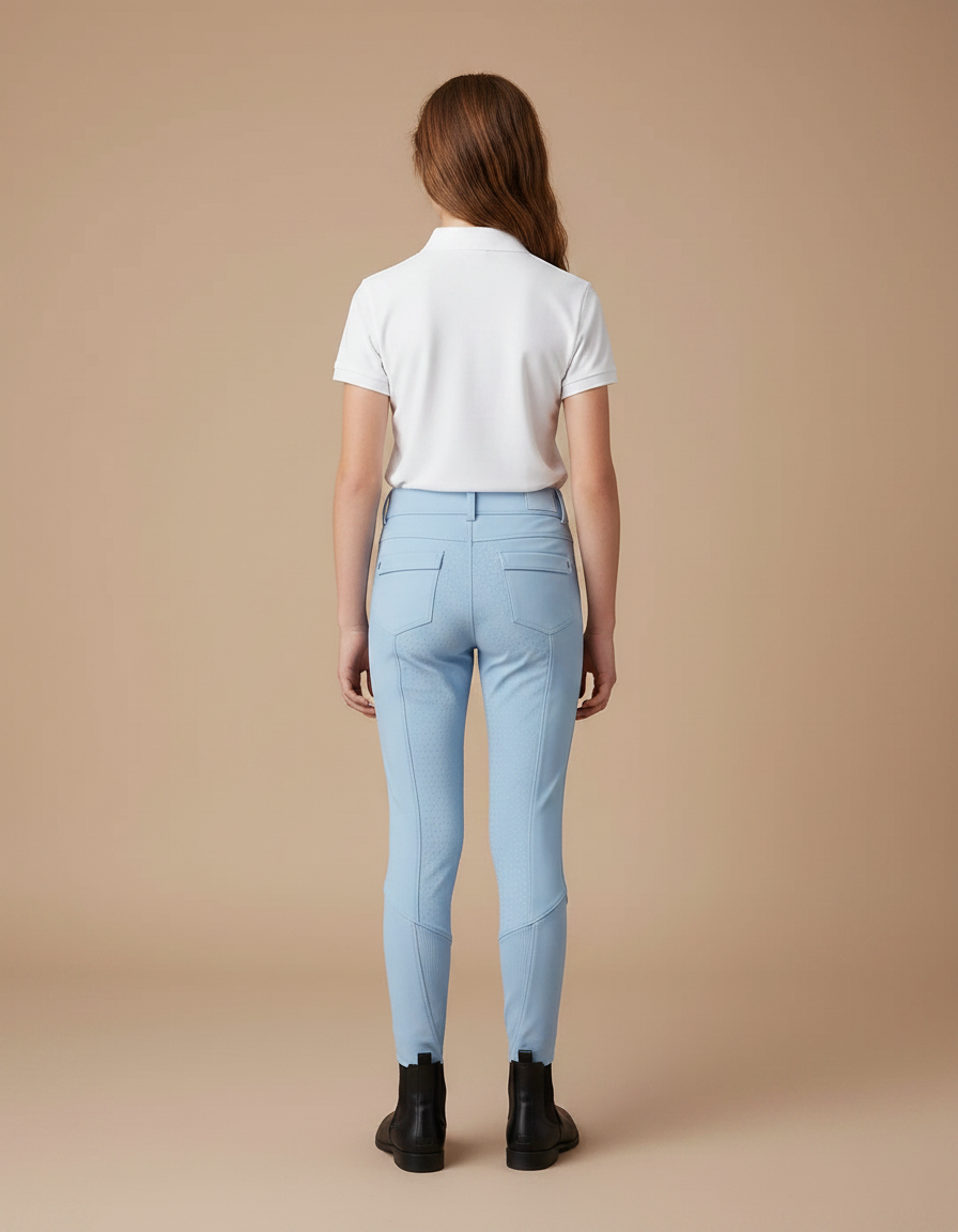 Pantalon Équitation Bleu Ciel Enfant Silicone Confortable - Maille - vue 2