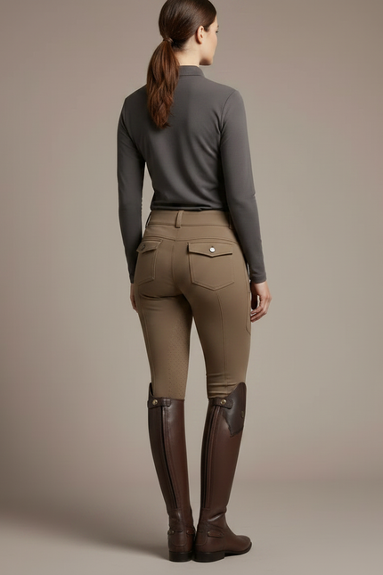 Pantalon Équitation Marron Femme Ajusté Léger Décontracté - Maille - vue 2