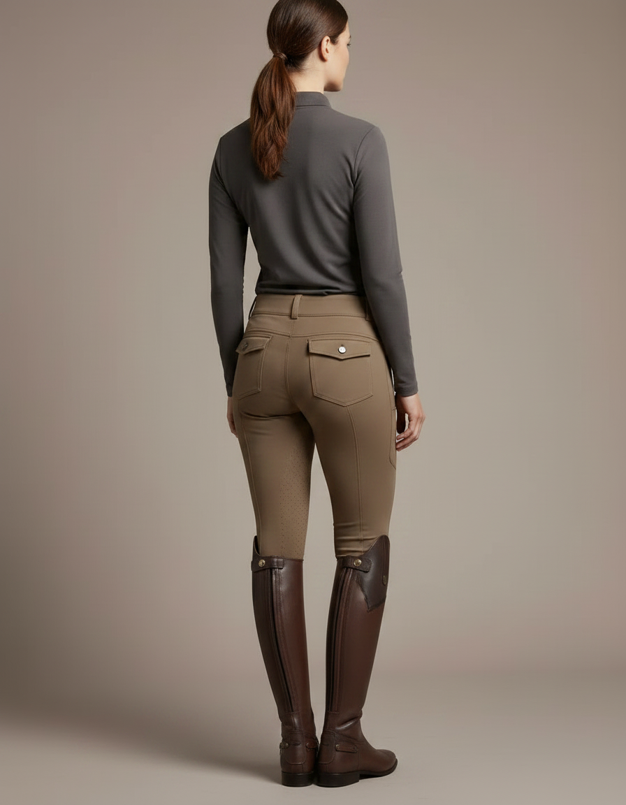 Pantalon Équitation Marron Femme Ajusté Léger Décontracté - Maille - vue 2