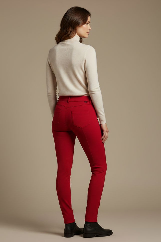 Pantalon Équitation Rouge Femme Ajusté Stretch Élégant - Polyester - vue 2