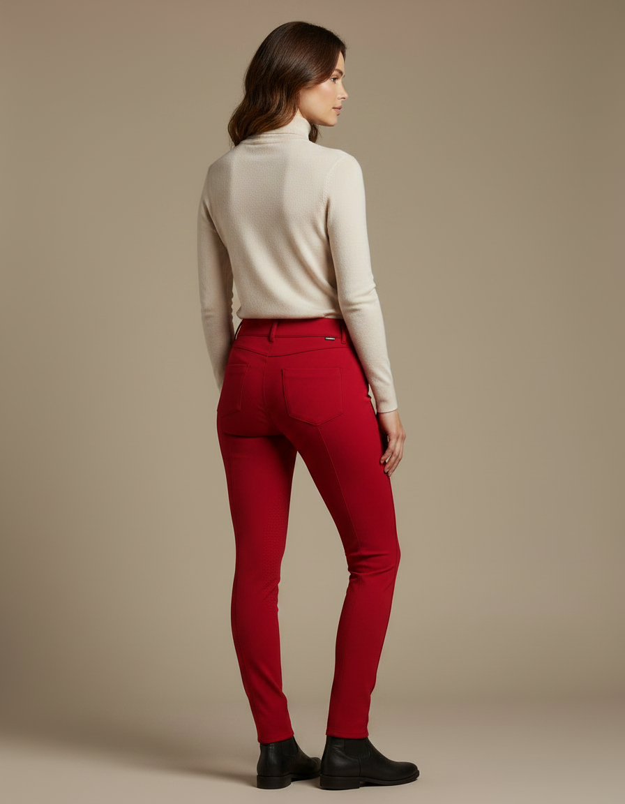 Pantalon Équitation Rouge Femme Ajusté Stretch Élégant - Polyester - vue 2