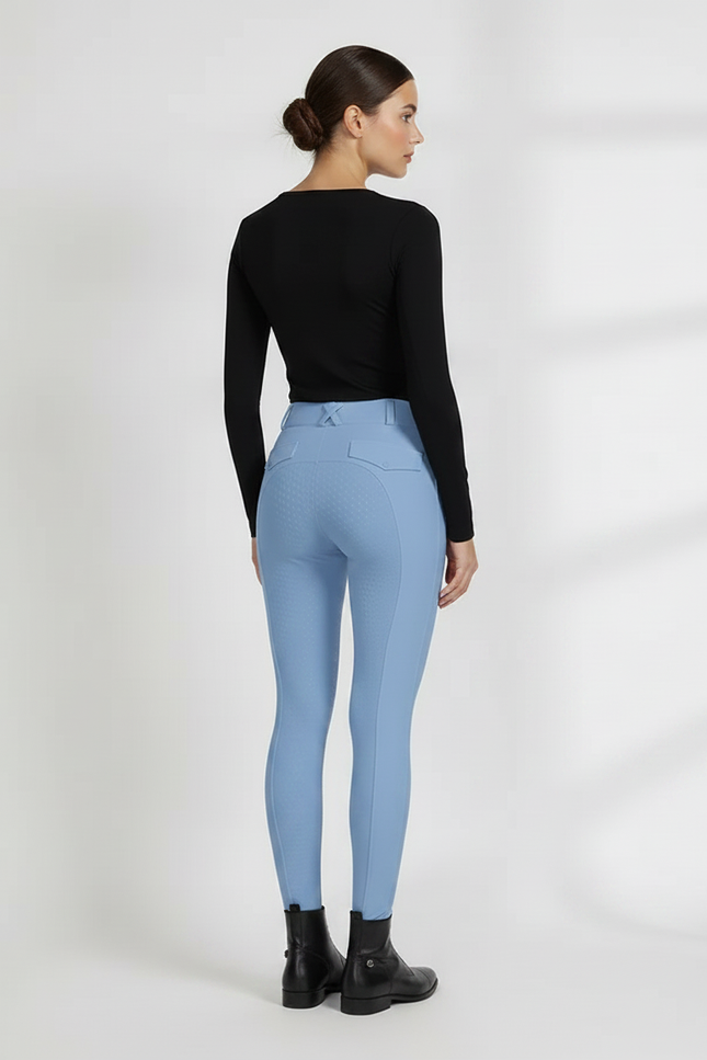 Pantalon Équitation Bleu Ciel Femme Silicone Taille Haute Ajusté - Polyester - vue 2