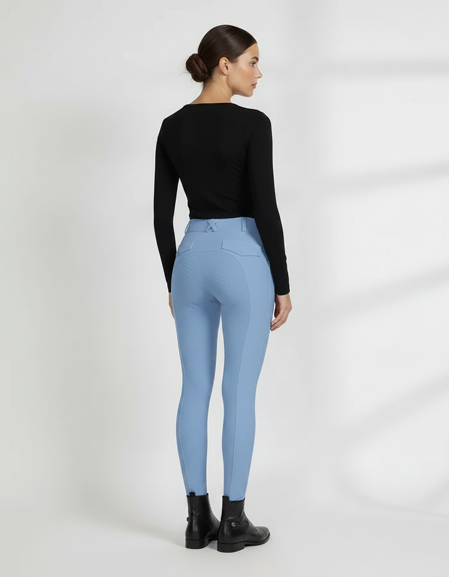 Pantalon Équitation Bleu Ciel Femme Silicone Taille Haute Ajusté - Polyester - vue 2