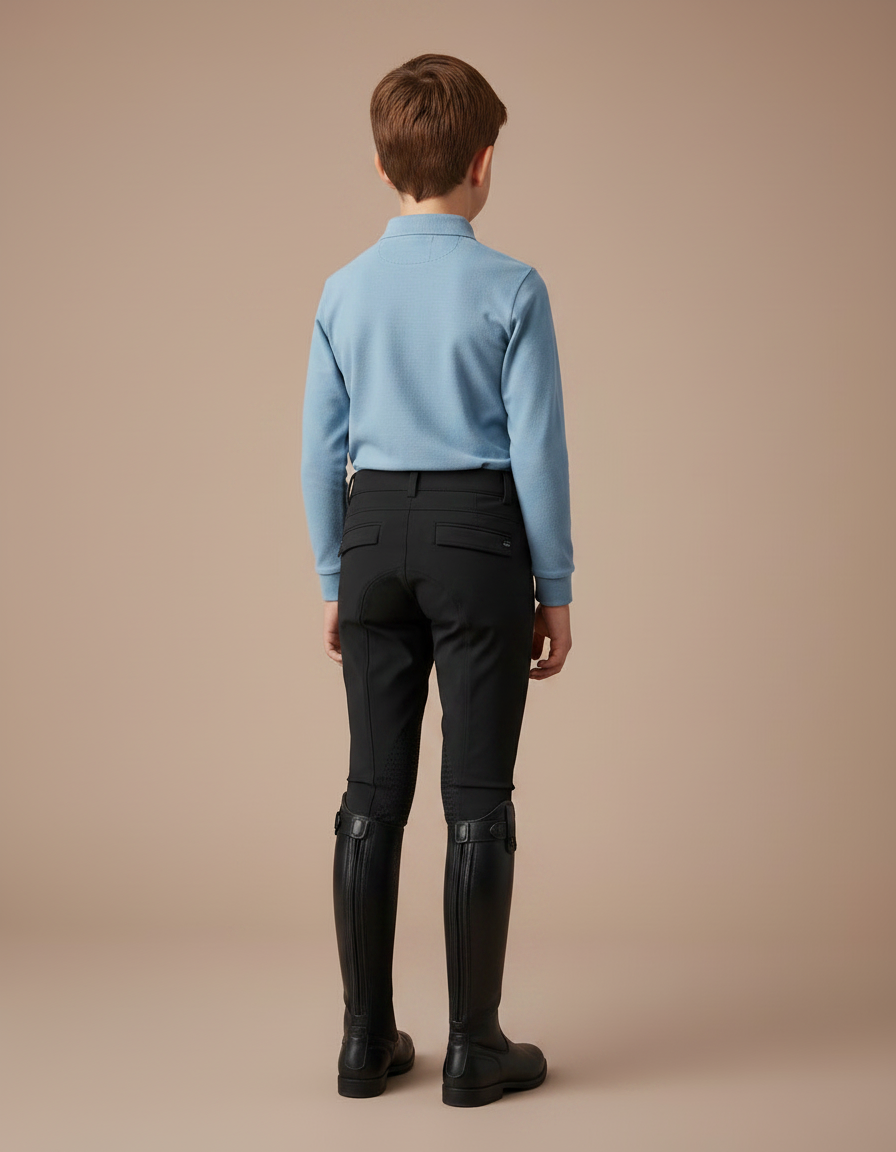 Pantalon Équitation Noir Enfant Silicone Poches Vertes - Polyester - vue 2