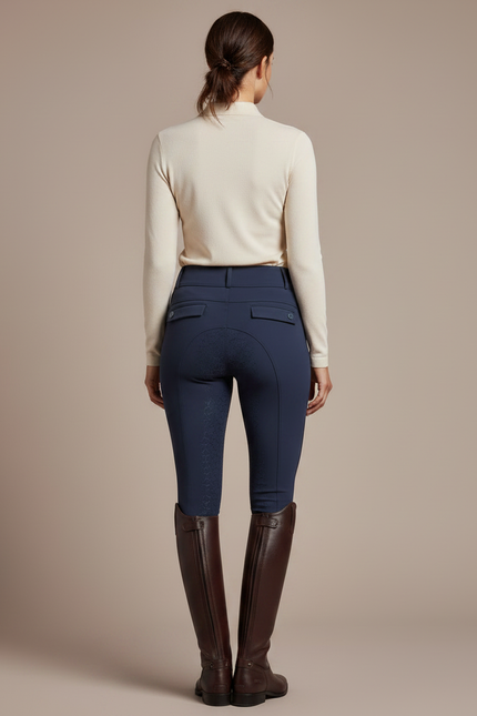 Pantalon Équitation Marine Silicone Taille Haute Respirant Ajusté - Polyester - vue 2