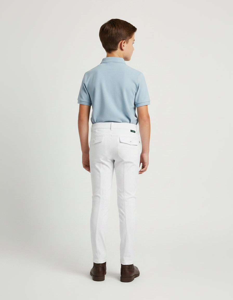 Pantalon Équitation Blanc Garçon Silicone Poches Vertes - Polyester - vue 2