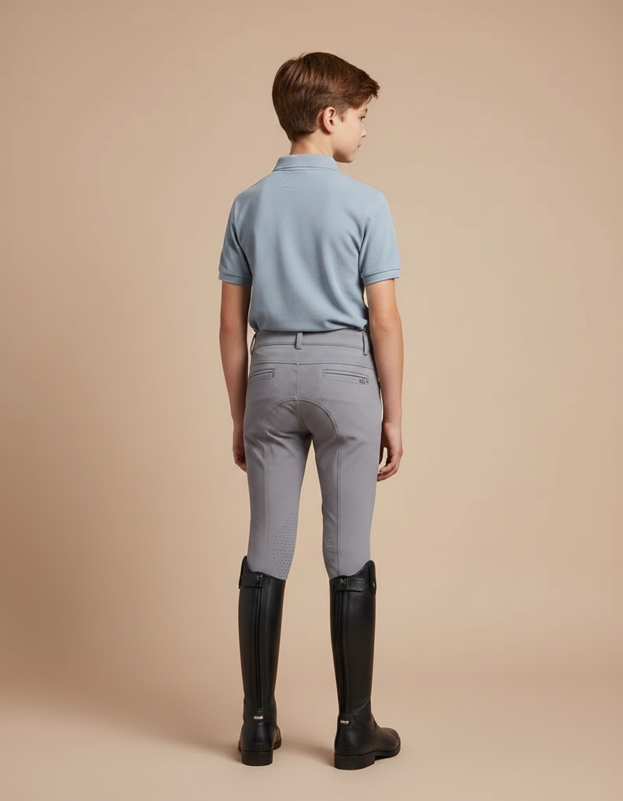 Pantalon Équitation Garçon Gris Poches Vertes Silicone - Polyester - vue 2