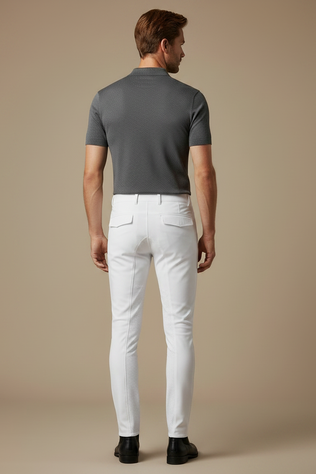 Pantalon Équitation Blanc Homme Adhérent Silicone Stretch Moderne - Polyester - vue 2