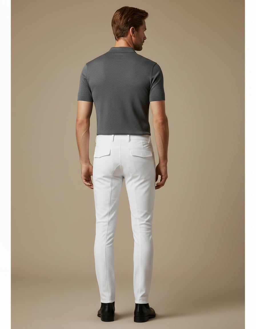 Pantalon Équitation Blanc Homme Adhérent Silicone Stretch Moderne - Polyester - vue 2