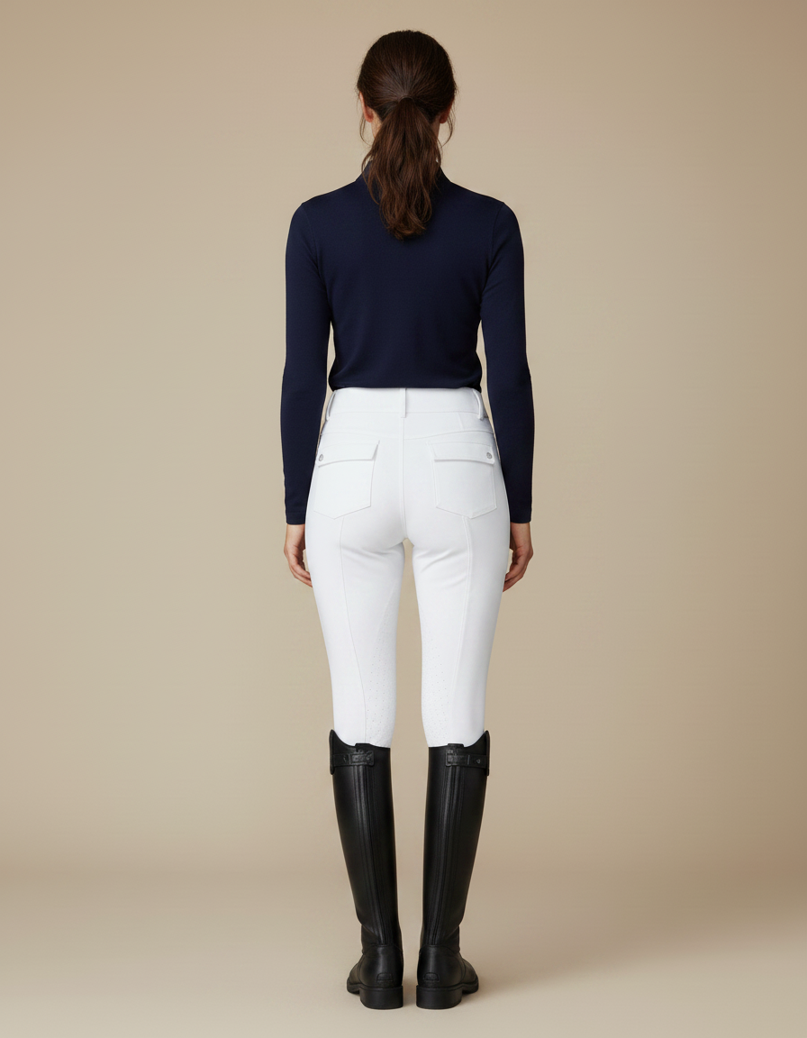 Pantalon Équitation Blanc Femme Ajusté Confortable Élastique - Polyester - vue 2