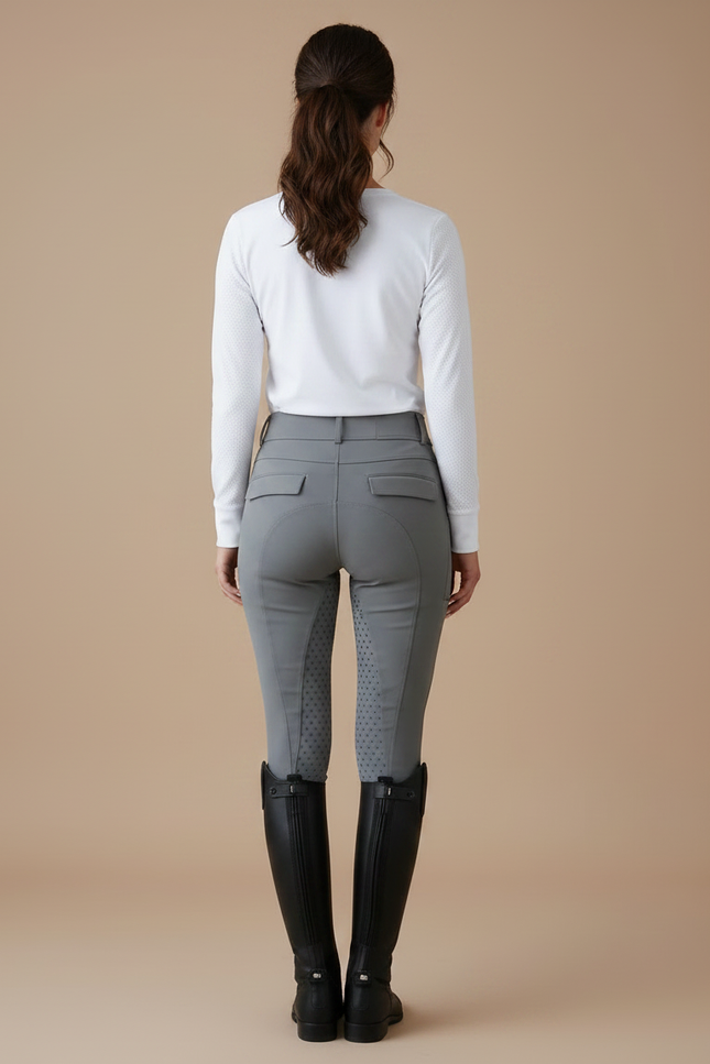 Pantalon Équitation Gris Silicone Taille Haute Slim - Polyester - vue 2