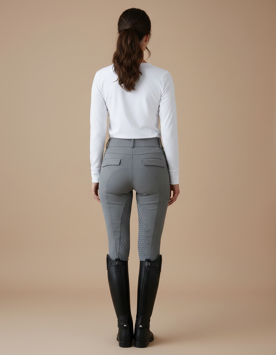 Pantalon Équitation Gris Silicone Taille Haute Slim - Polyester - vue 2