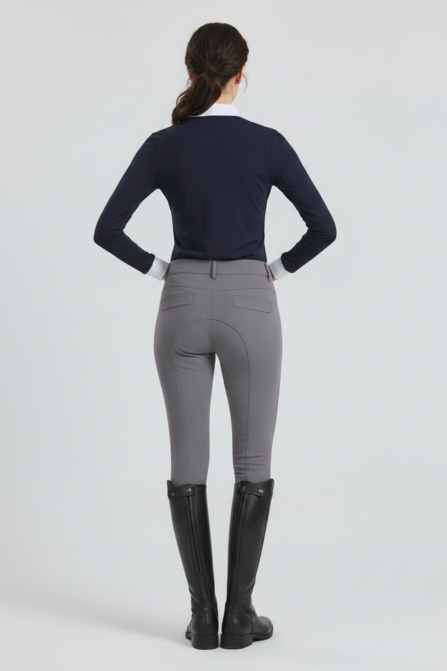 Pantalon Équitation Femme Gris Silicone Ajusté Stretch - Polyester - vue 2