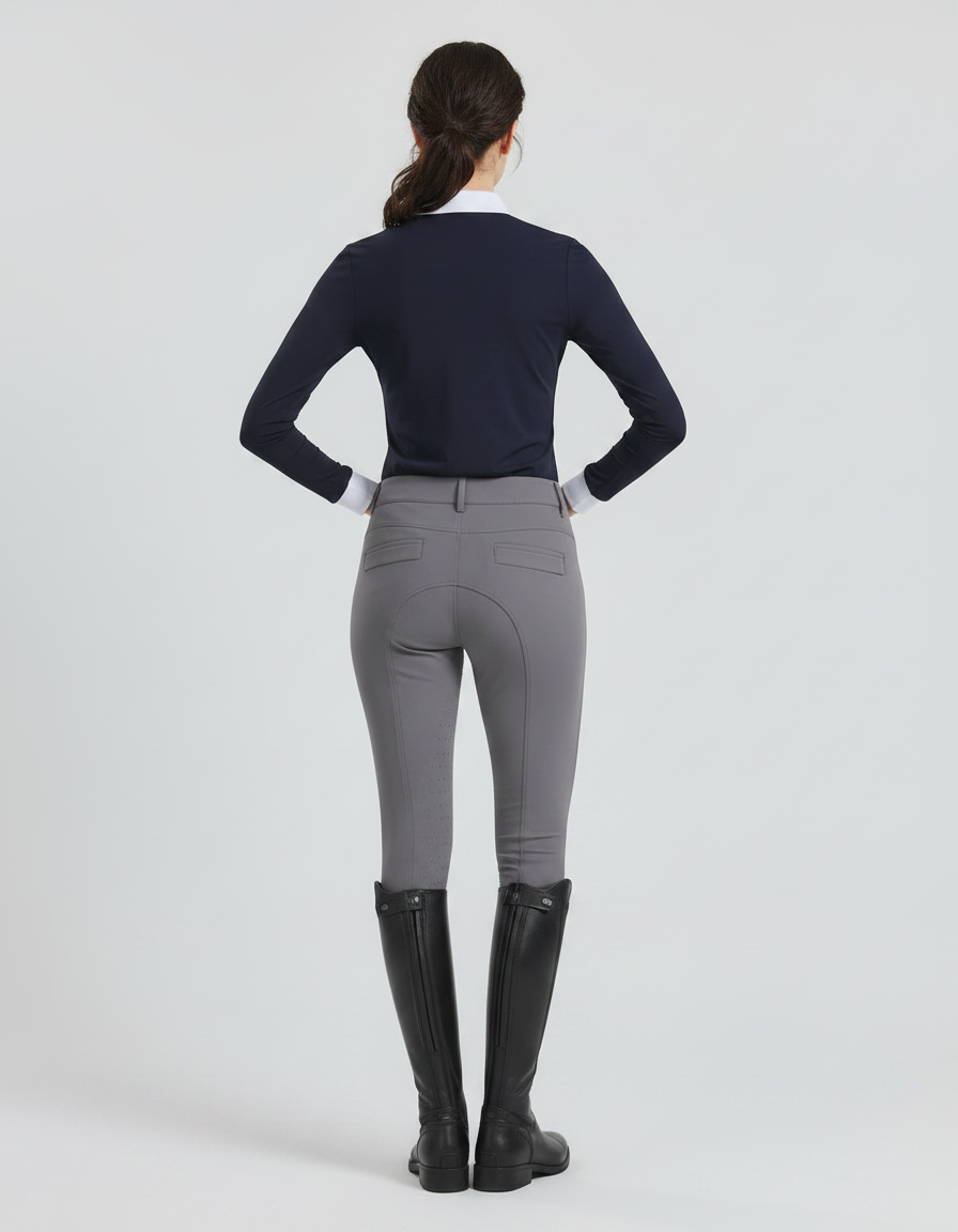 Pantalon Équitation Femme Gris Silicone Ajusté Stretch - Polyester - vue 2