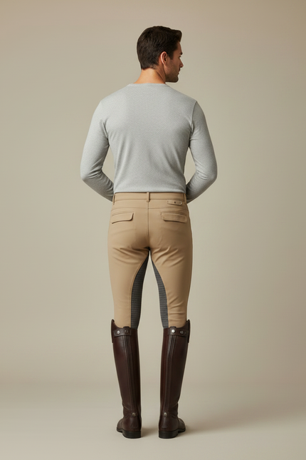 Pantalon Équitation Homme Beige Silicone Adhérent Ajusté - Polyester - vue 2