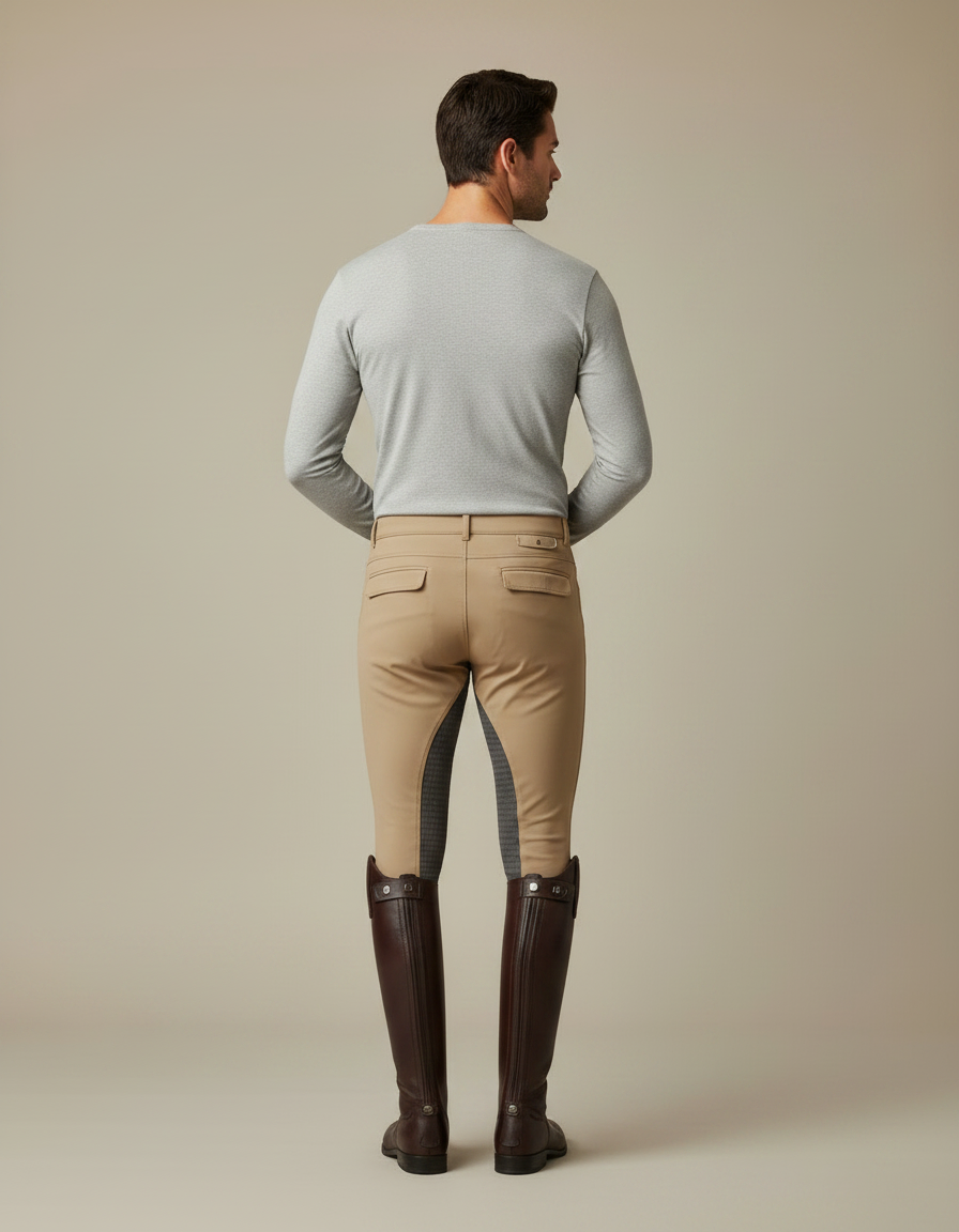 Pantalon Équitation Homme Beige Silicone Adhérent Ajusté - Polyester - vue 2