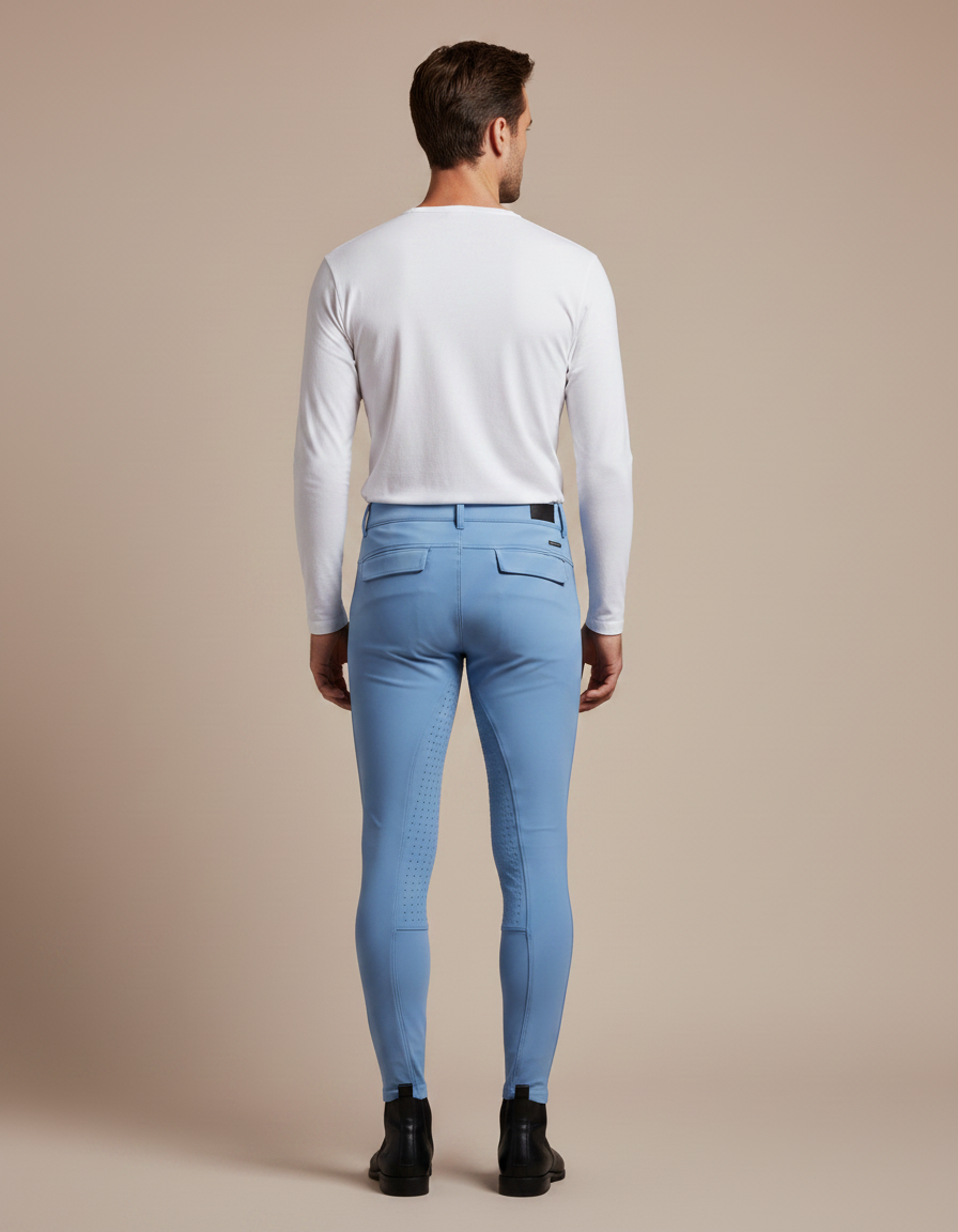 Pantalon Équitation Bleu Ciel Silicone Homme Ajusté Stretch - Polyester - vue 2