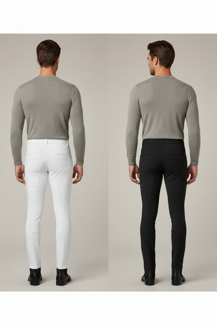 Pantalon Équitation Homme Blanc Noir Slim Stretch - Polyester - vue 2