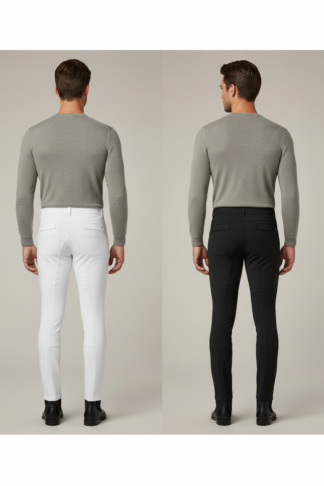 Pantalon Équitation Homme Blanc Noir Slim Stretch - Polyester - vue 2
