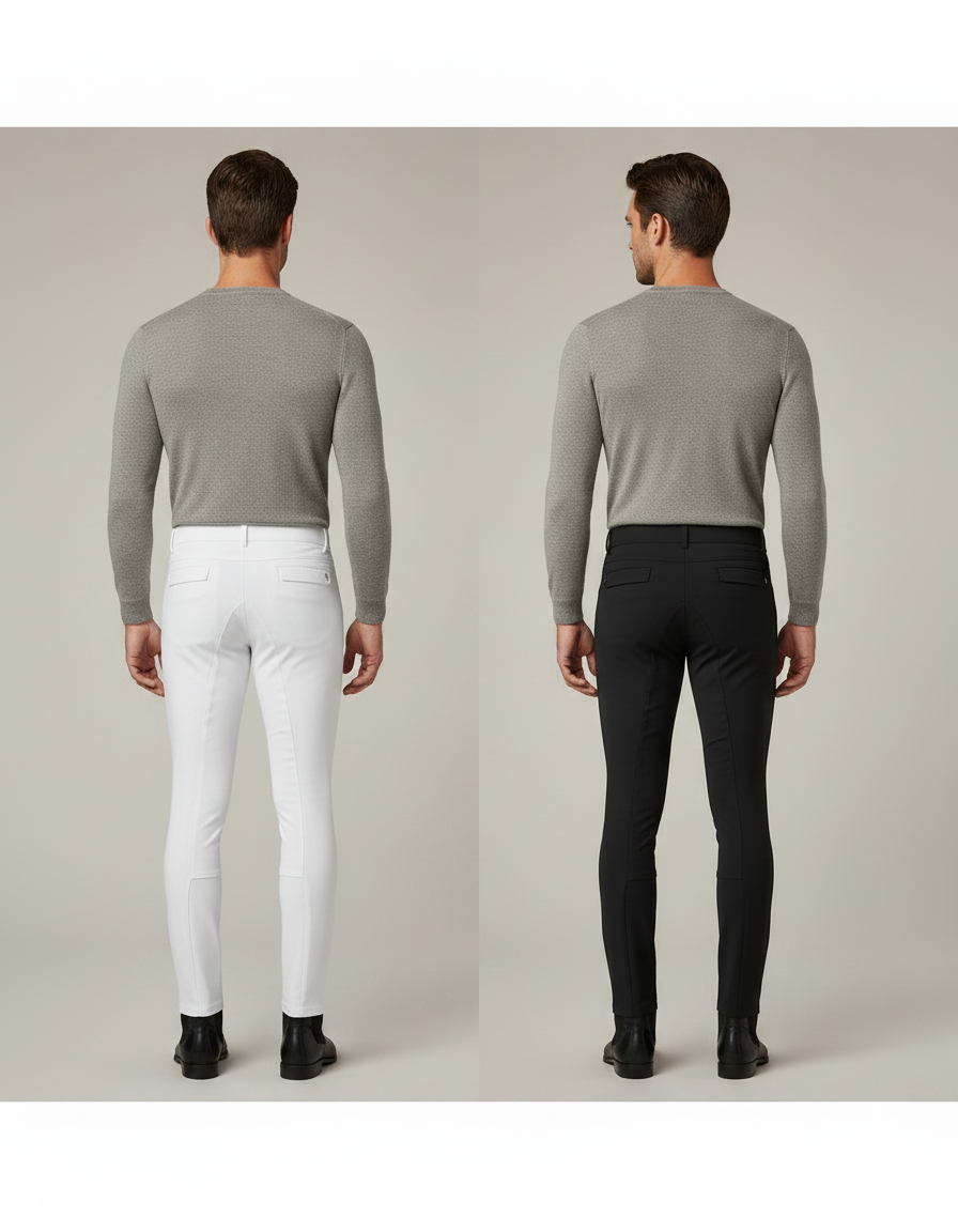 Pantalon Équitation Homme Blanc Noir Slim Stretch - Polyester - vue 2