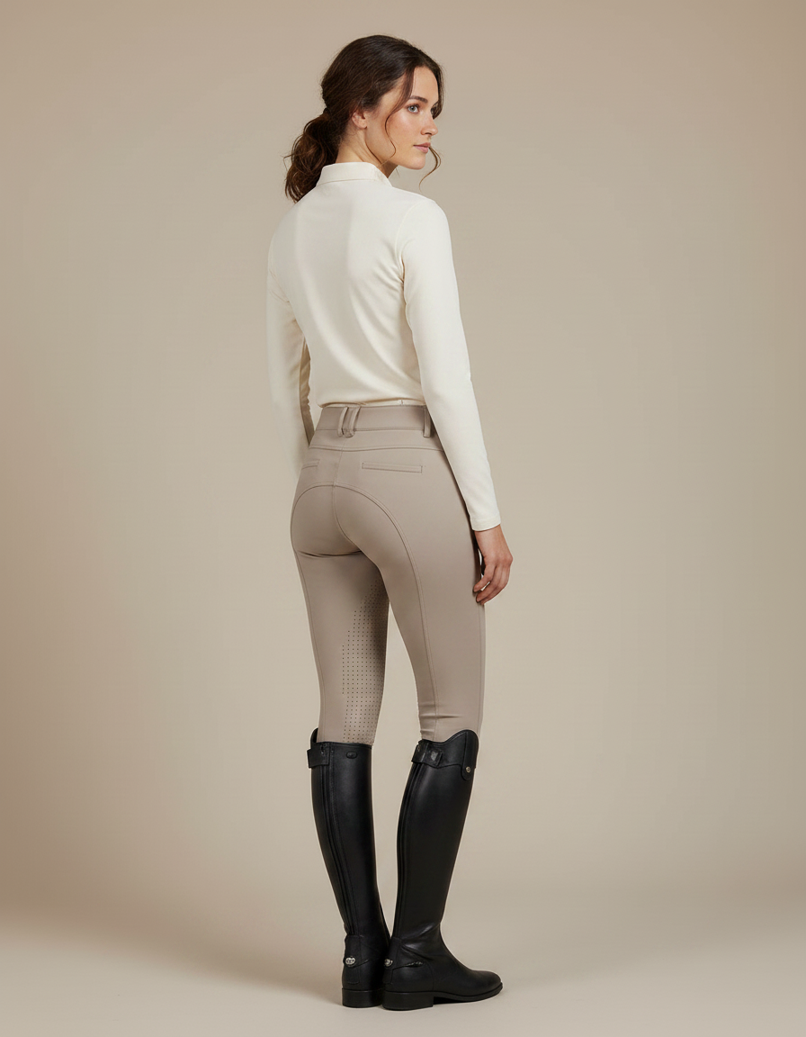 Pantalon Équitation Beige Femme Silicone Ajusté Confortable - Polyester - vue 2