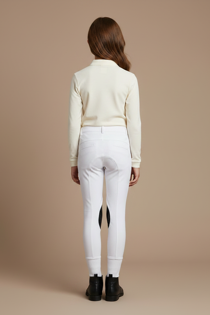 Pantalon Équitation Blanc Enfant Silicone Genoux Adhérent - Polyester - vue 2