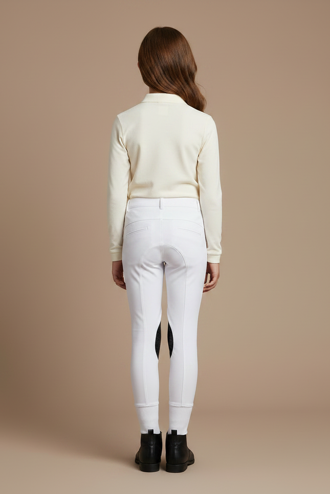 Pantalon Équitation Blanc Enfant Silicone Genoux Adhérent - Polyester - vue 2