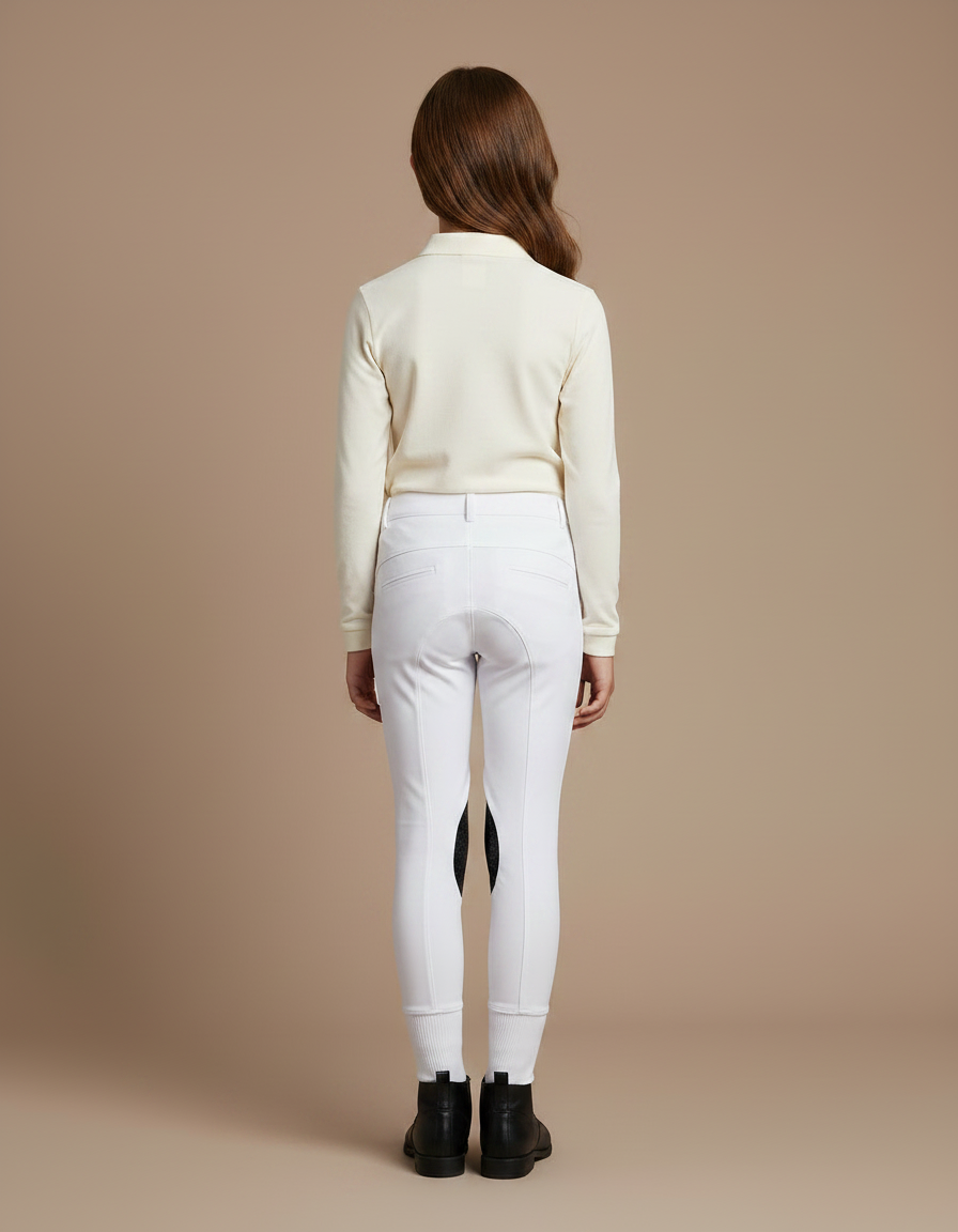 Pantalon Équitation Blanc Enfant Silicone Genoux Adhérent - Polyester - vue 2
