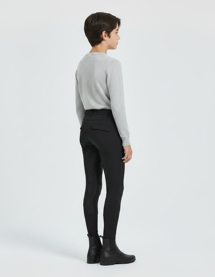 Pantalon Équitation Noir Enfant Silicone Ajusté Confortable - Polyester - vue 2