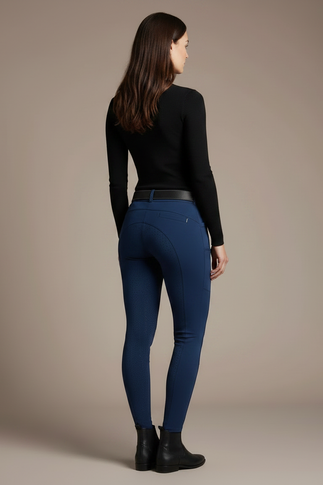 Pantalon Équitation Bleu Marine Femme Ajusté Poches Latérales - Polyester - vue 2