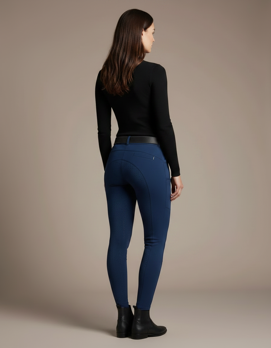 Pantalon Équitation Bleu Marine Femme Ajusté Poches Latérales - Polyester - vue 2