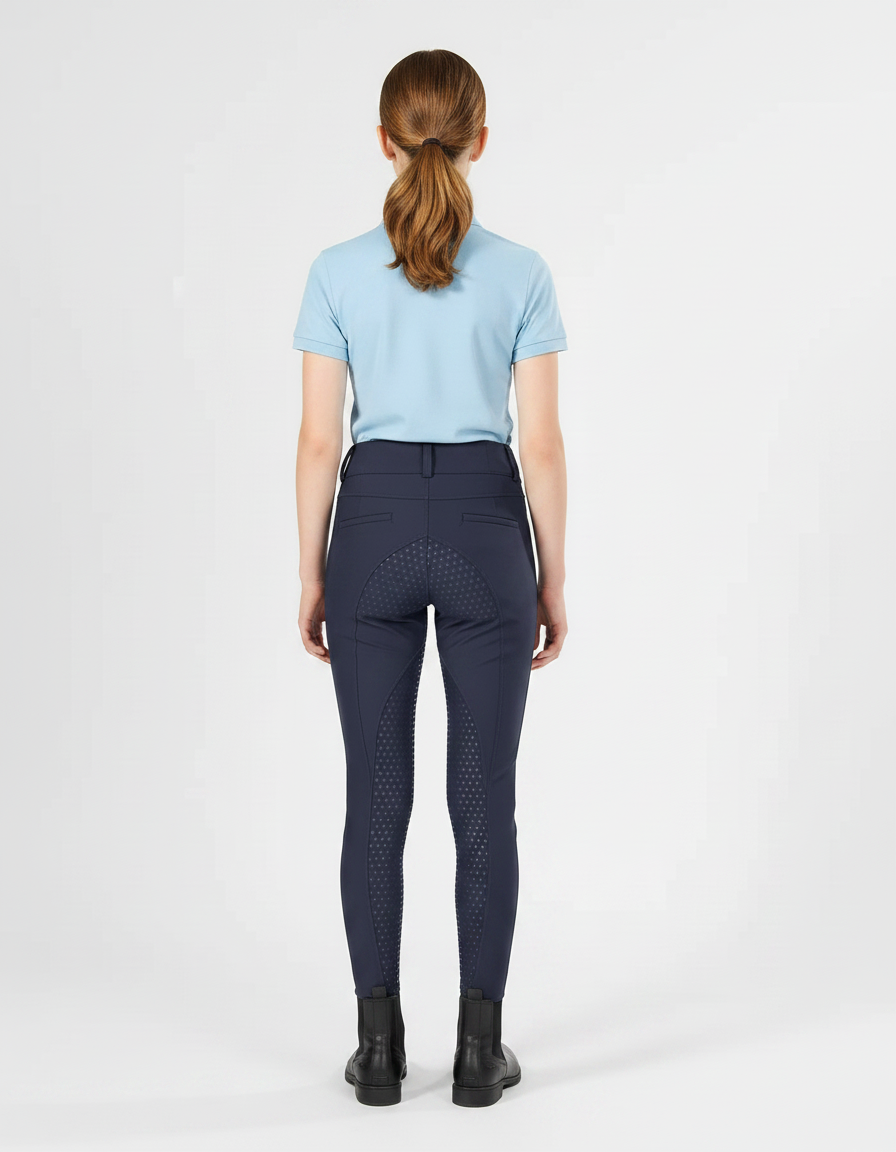 Pantalon Équitation Marine Silicone Fille Ajusté - Polyester - vue 2
